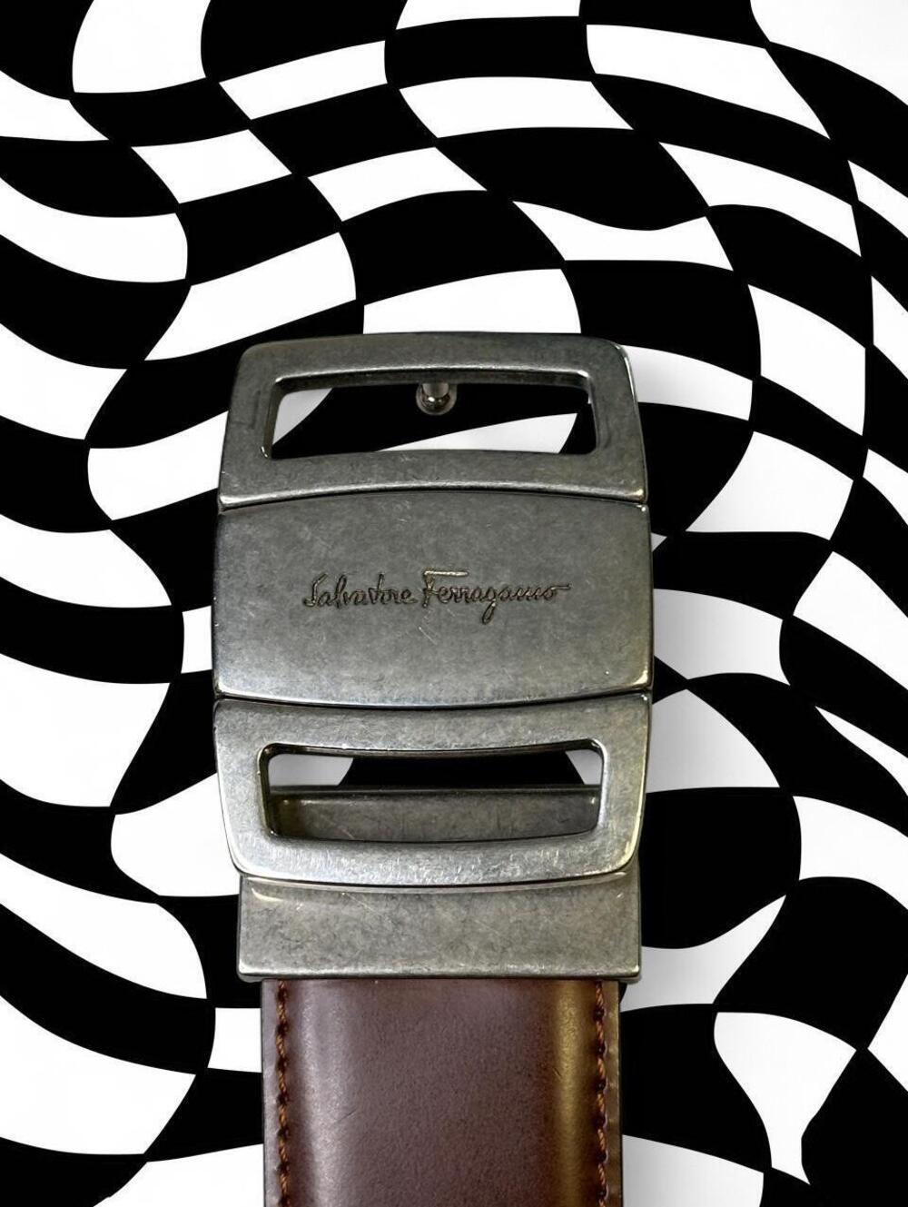 Salvatore Ferragamo brown leather belt with silver buckle